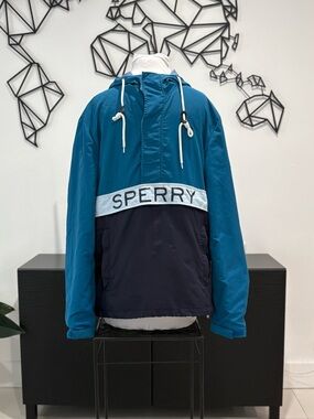 Sperry Colorblock Windbreaker Jacket Hooded Blue Nautical Preppy S
